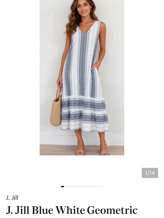 J. Jill Dresses & Skirts - J. Jill Cream Dress with Blue & Black Vertical Stripes